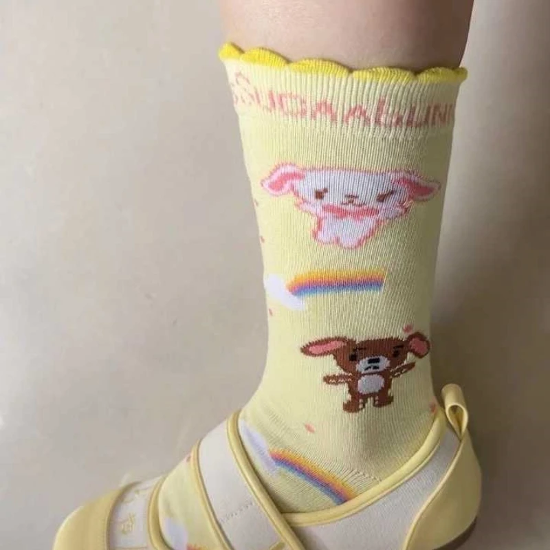 かわいいシュガーバニーかわいい子供靴下カラフルなレースプリント綿の靴下漫画かわいいアニメぬいぐるみ女の子の誕生日プレゼント