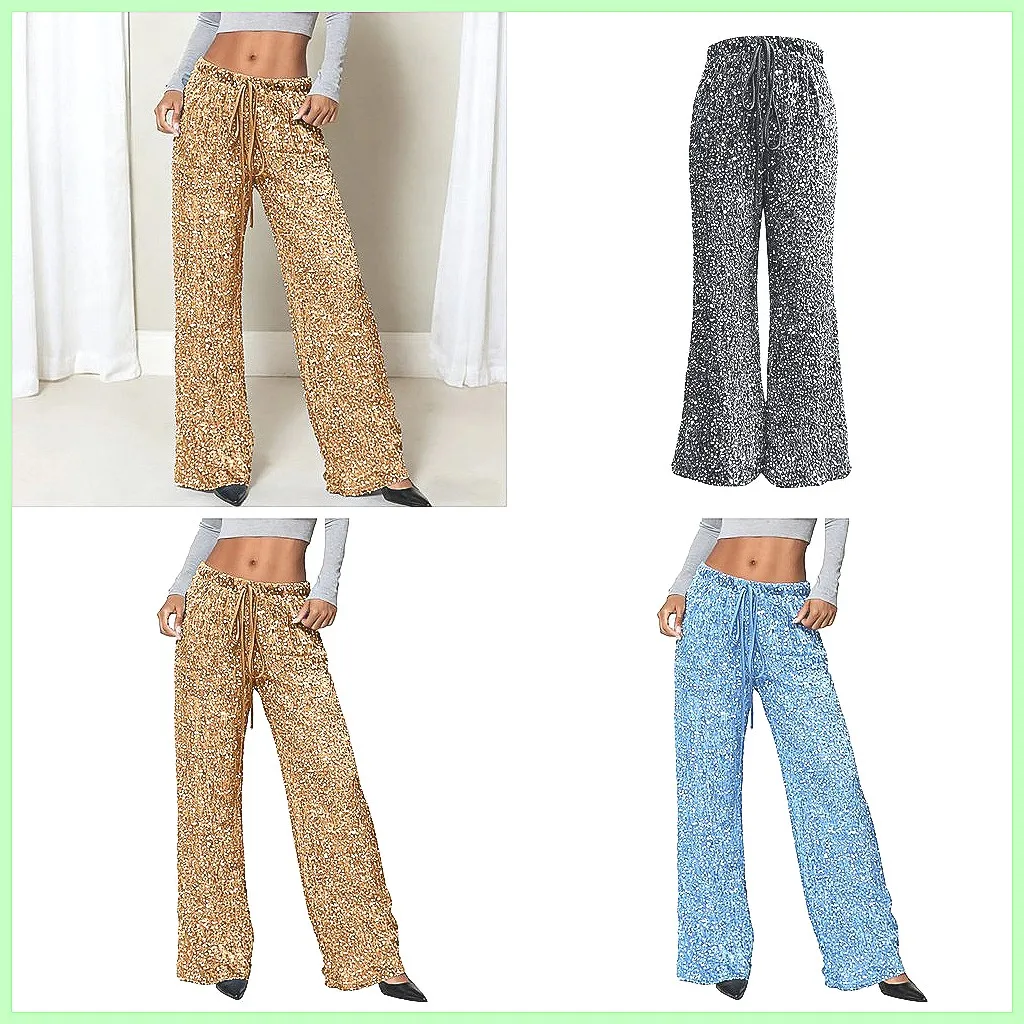 

Carnival Sequin Glitter Pants for Women, High Waist Stretchy Wide Leg Shiny Trousers