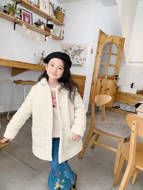 Bon 2023 New Winter Kids Jacket for Girls Lamb Warm Thick Long Style Coat