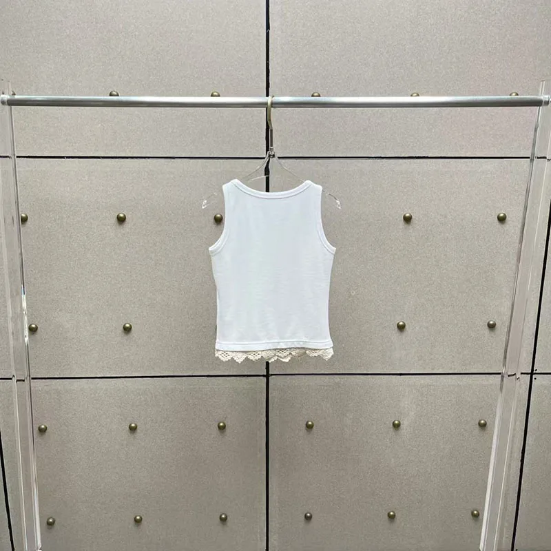 Women's Lace-Trimmed Ribbed Tank Top, Sleeveless Crew Neck T-Shirt, Premium Commuter Top, 2025, New Arrival, Y2K Style