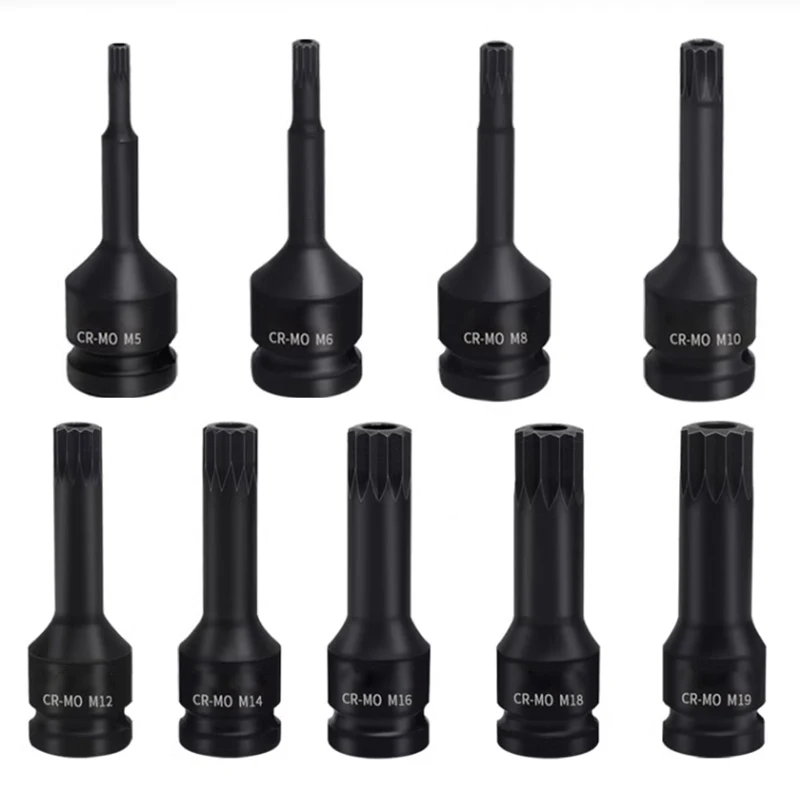 1PCS 78mm 12 Point MM Triple Square Spline Bit 1/2\' Socket drive Torx screwdriver bit with hole M5 M6 M8 M10 M12 M14 M16 M18 M19