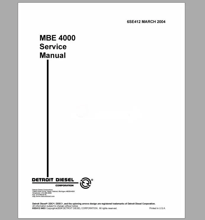 Detroit Diesel MBE 4000 Training Center Support Documentation