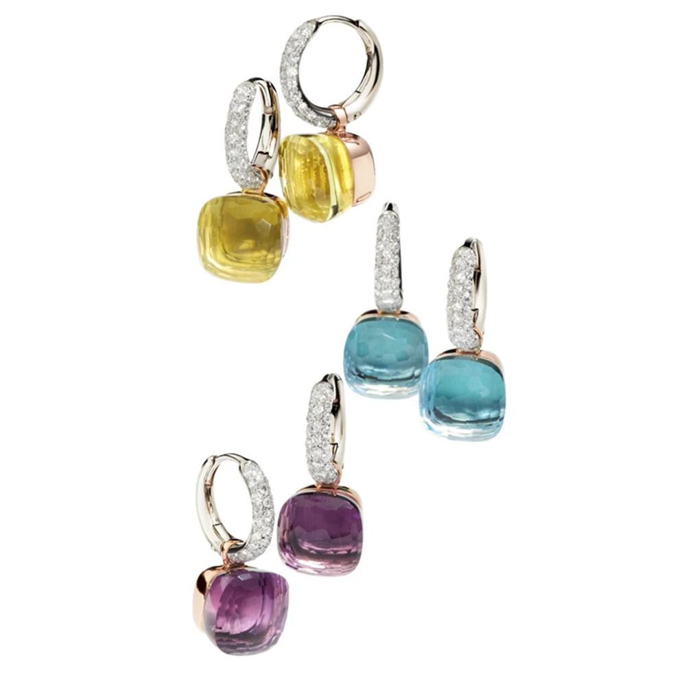 10mm Nudo Dangle Earrings Candy Style Pendant 23 Colors Crystal S925 Silver Drop Earring For Women Fashion Jewelry