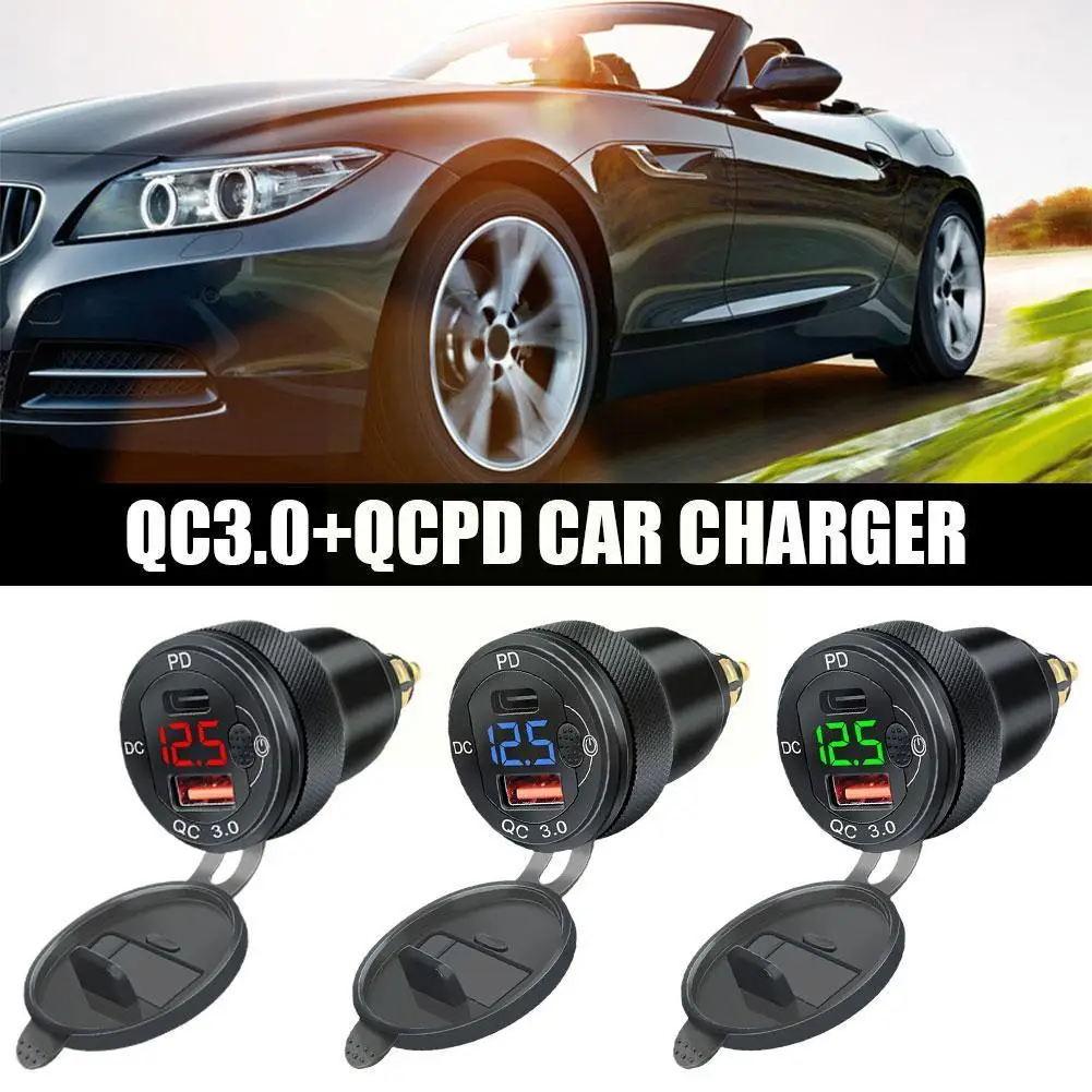 

3 Color Motorcycle On-board Charger With Switch 12-24V QC3.0 Fast Charger Aluminum Alloy Charging Adapter For BMW