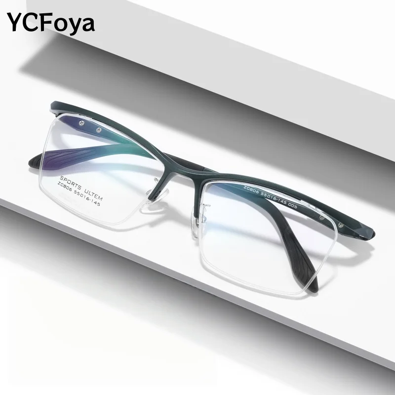 

YCFoya Ultra-Light Plastic Steel Business Men's Half-frame Sport Glasses Fashion Square Flexible High-End Optical Glasses ZC806