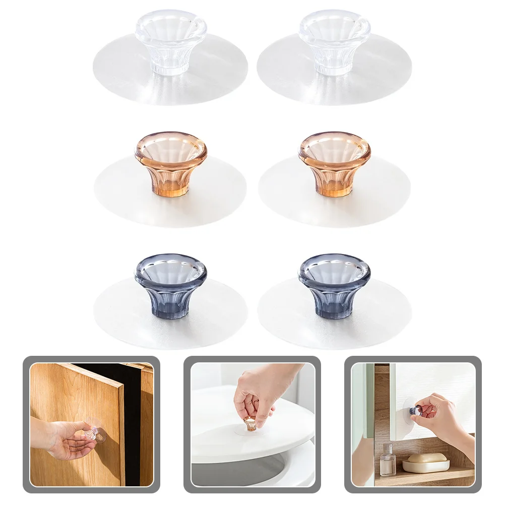 

6Pcs No Punching Cabinet Knobs Adhesive PVC Drawer Pulls Modern Wear-Resistant Stick on Handles for Kitchen Wardrobe Closet Door