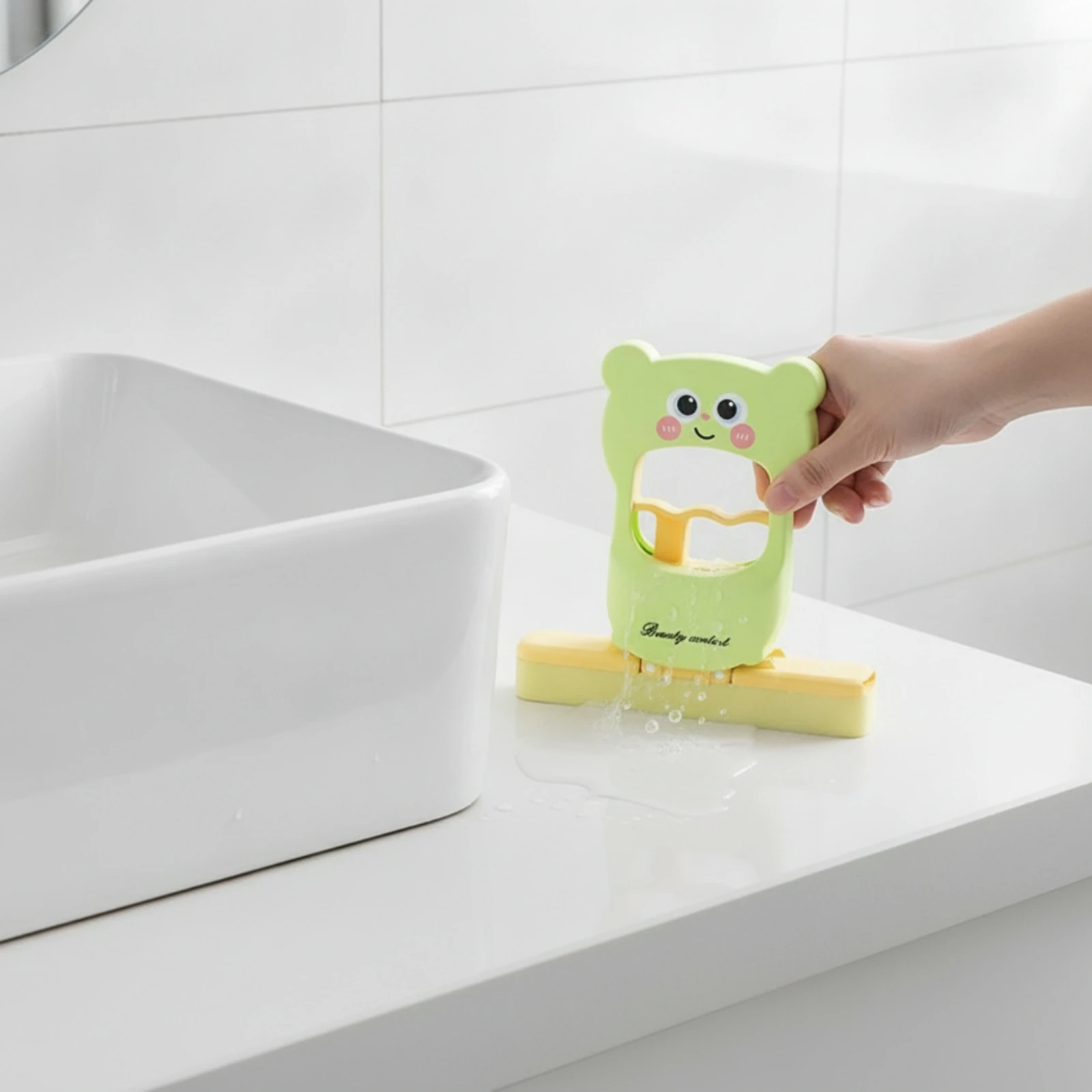 Folding Mini Mop with Sponge Head Reusable Portable Hand Mop with Bear Handle Easy to Store Self-Wringing for Bathroom