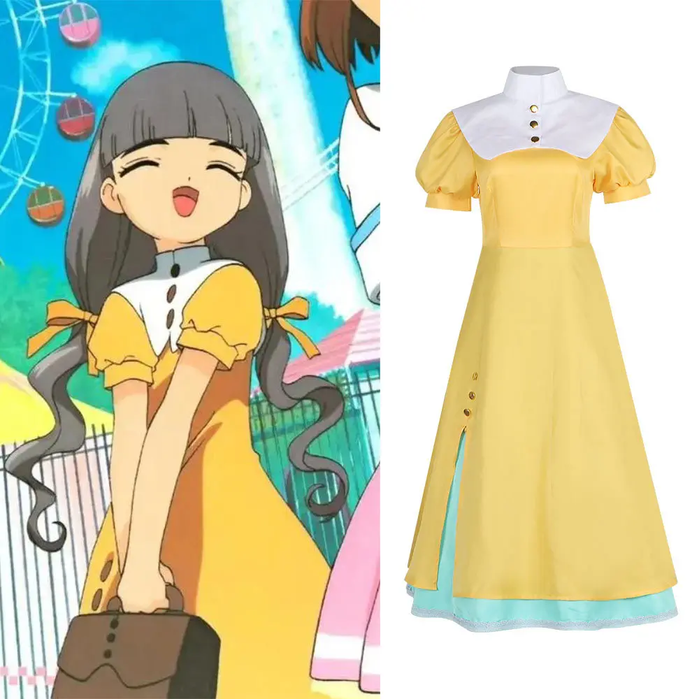 

Anime Cardcaptor Sakura Cosplay Tomoyo Daidoji Cosplay Costume Yellow Dress Daily Clothing Women Girls Halloween Suit Wig