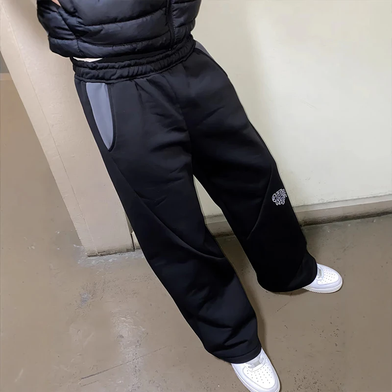 2000s Contrast Stitching Creative Letter Printing Loose Straight Pants American Autumn Winter Sports Trend Casual Women Trousers