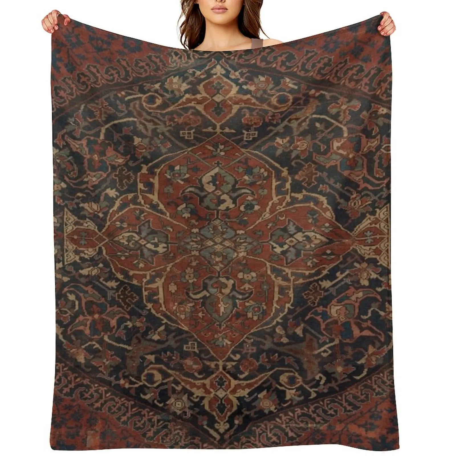 

Boho Chic Dark IV // 17th Century Colorful Medallion Red Blue Green Brown Ornate Accent Rug Pattern Throw Blanket Loose Blankets