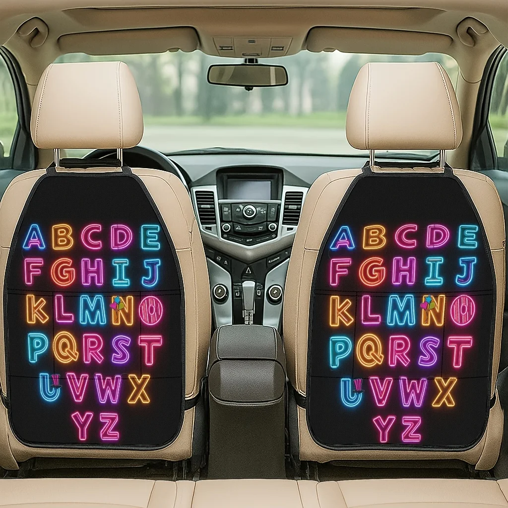 2pcs 2D Printed Car Seat Back Protector - Neon Letters Shining In The Night Sky Themed Pattern Printed Car Seat Back Protector -
