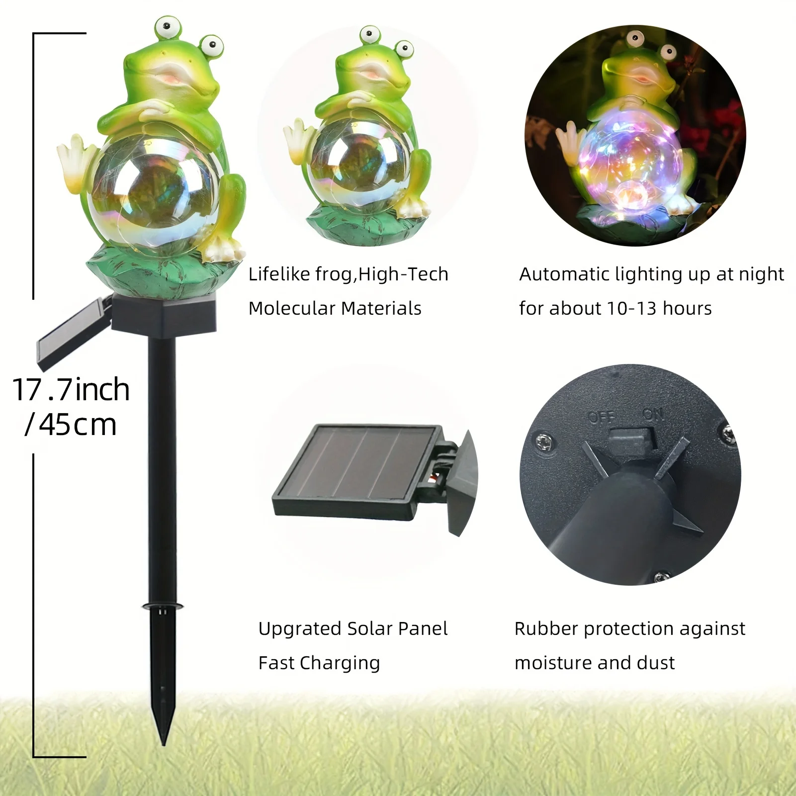 Garden Statues-Solar Decor Lights-Solar Frogs- Outdoor Lawn Frog for Pathway Balcony, Yard, Patio