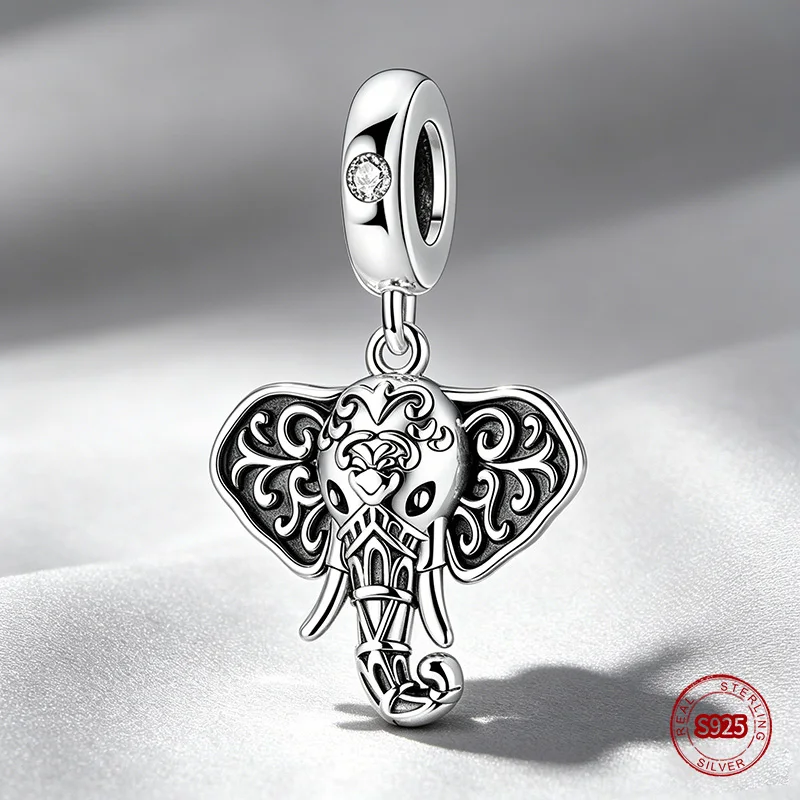 

Ahthen 925 Sterling Silver Beads Elephant Dangle Charm fit Snake Chain Bracelets or Necklaces Women DIY Jewelry Making