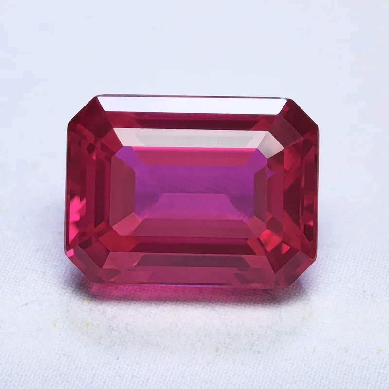 Lab tumbuh Ruby Rubellite warna Emerald Cut Charm manik-manik untuk Diy perhiasan membuat liontin cincin bahan dengan AGL sertifikat