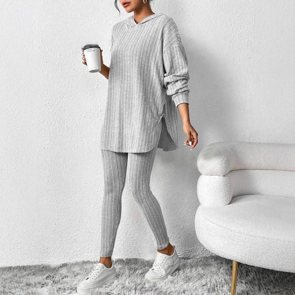 2025 outono e inverno roupas femininas europeias e americanas soltas com capuz manga longa calças casuais conjunto de linha