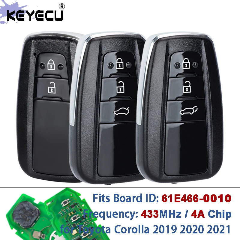 

KEYECU FCC ID: B2U2K2R Плата: 61E466-0010 8990H-02040 433 МГц 4A Чип Смарт-карта Дистанционный брелок для Toyota Corolla 2019 2020 2021