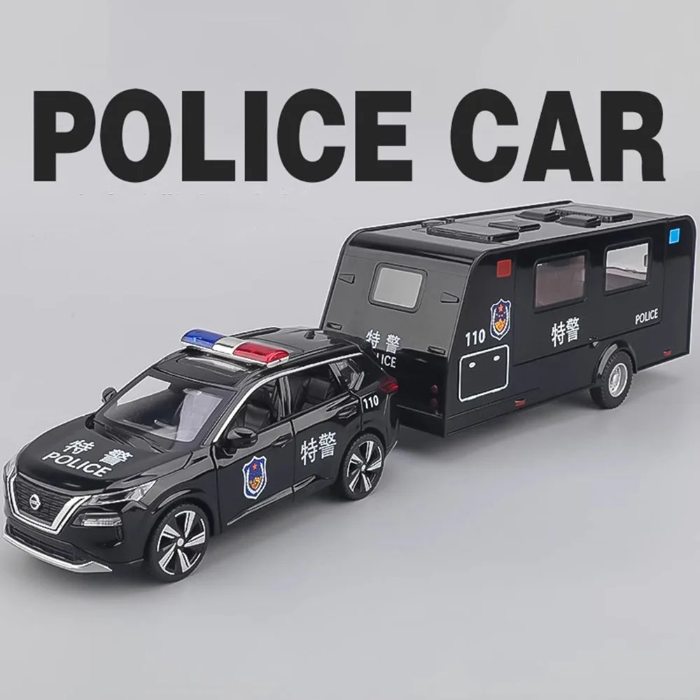 1:32 X-Trail Auto Modell Spielzeug SWAT Trailing RV Legierung Diecast Polic Autos Sound Licht Zurückziehen Türen Geöffnet Spielzeug Fahrzeug Junge Geschenke