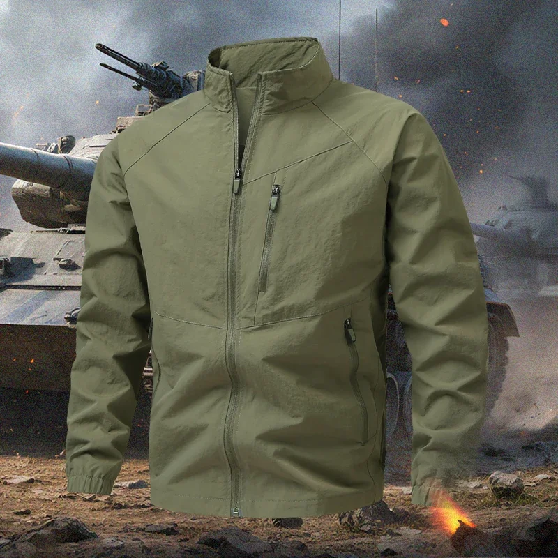 Spring Autumn Men Waterproof Cargo Multi Pocket Jacket Man Sports Outdoor Tactical Zip Coat Male Run Casual High Quality Jackets