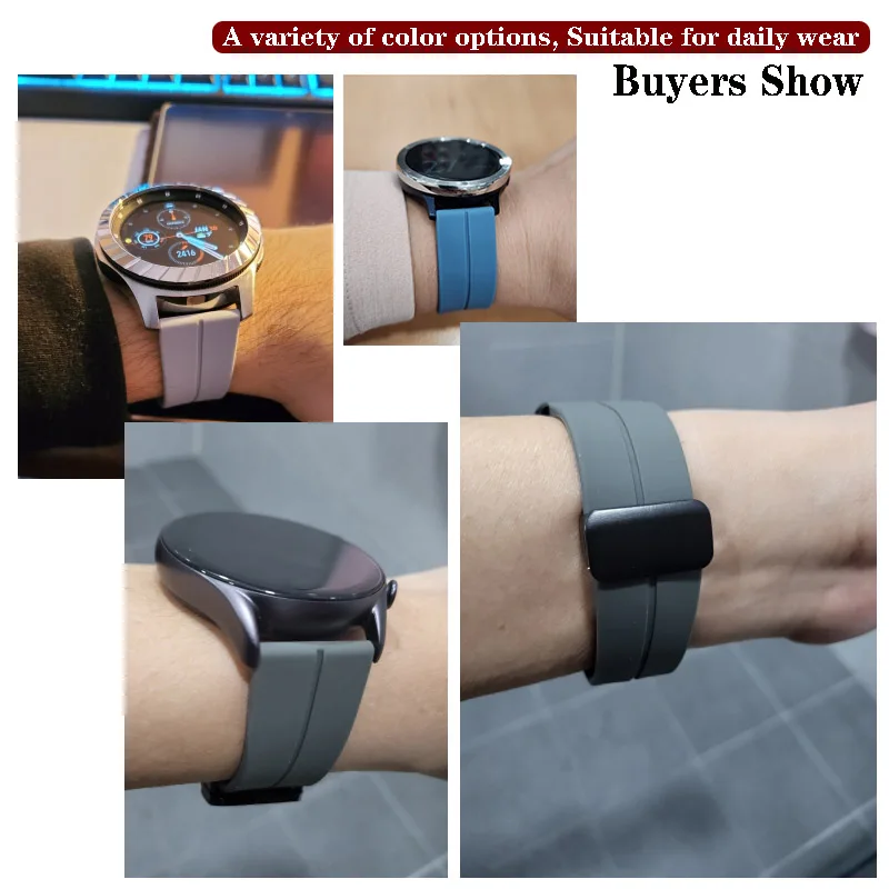 삼성 기어 S3 마그네틱 버클 실리콘 스트랩, 갤럭시 워치 3 용 교체 밴드, 스포츠 팔찌, 45mm, 46mm 워치 밴드, 22mm