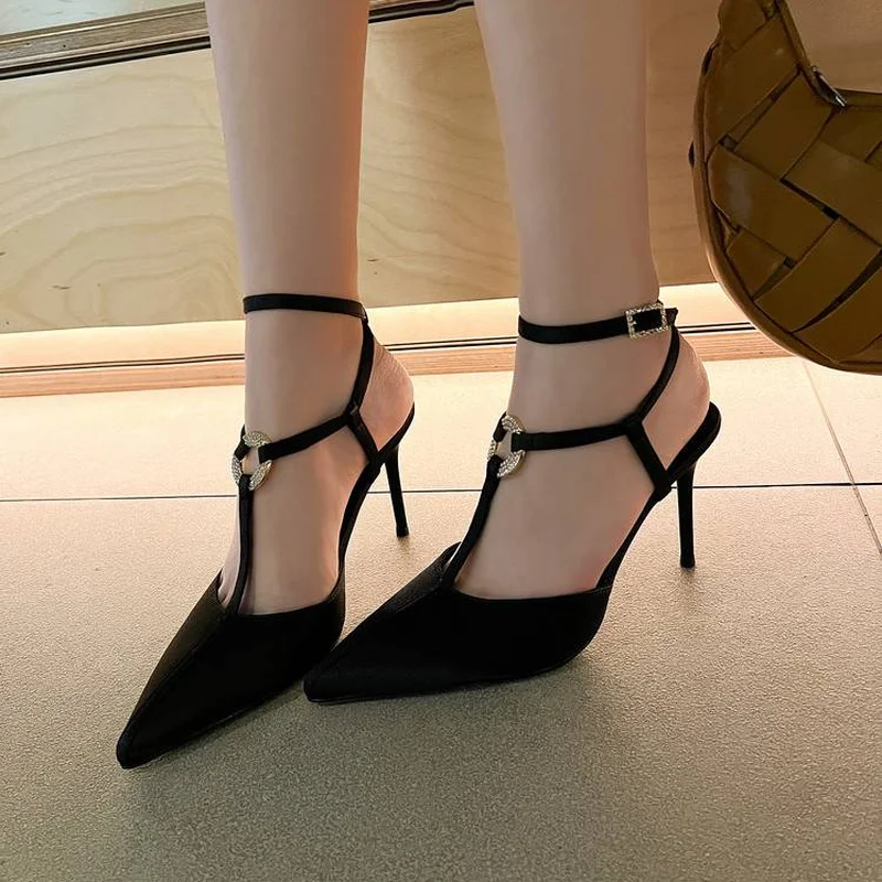 Women  Sandals Upper Rhinestone T Strap Detail Adjustable Ankle Buckle Daily Dating Formal Ceremony Elegant Fashion ShoesF115