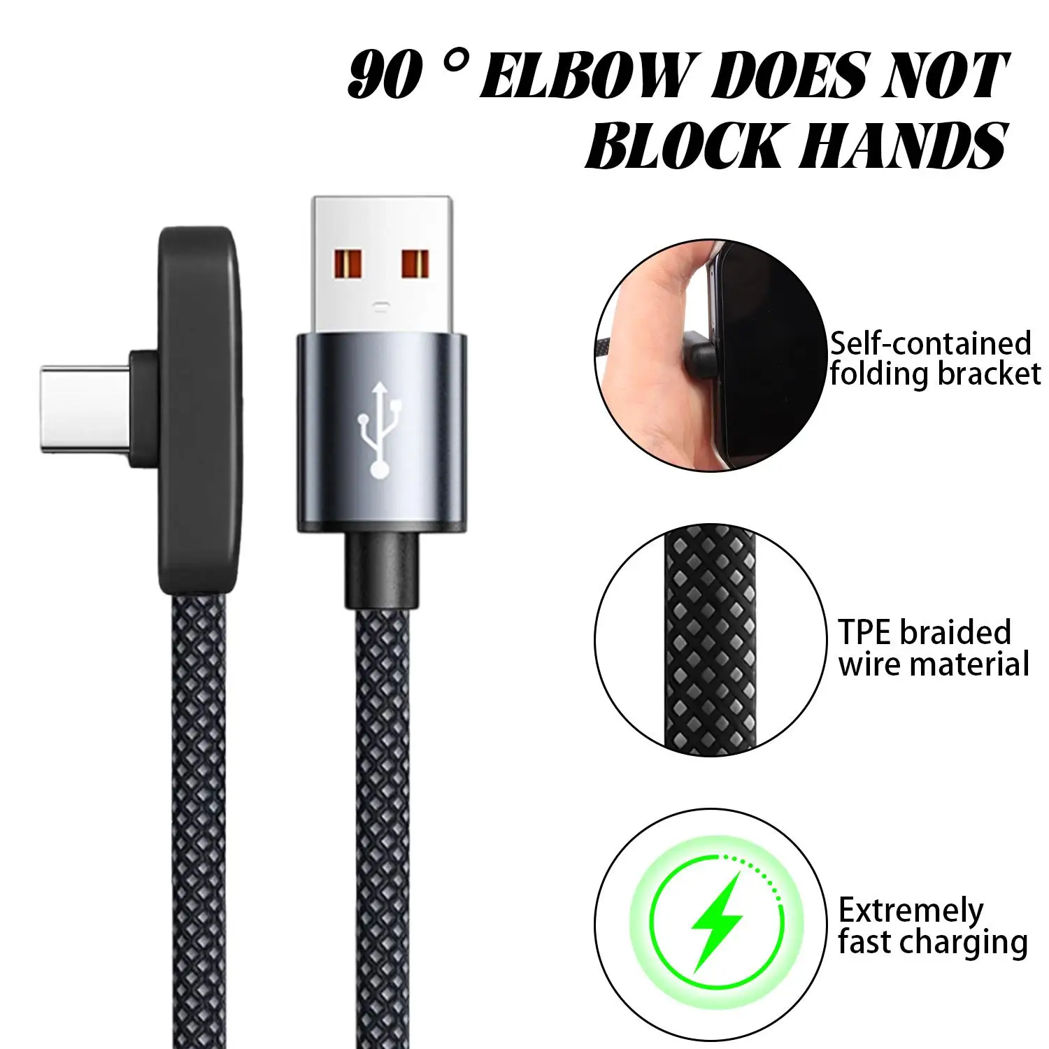 100W Right Angle USB C Braided Nylon Cables Fast Charging Cable 90 Degree Type C Charger Cord for iPhone Samsung Xiaomi Phones
