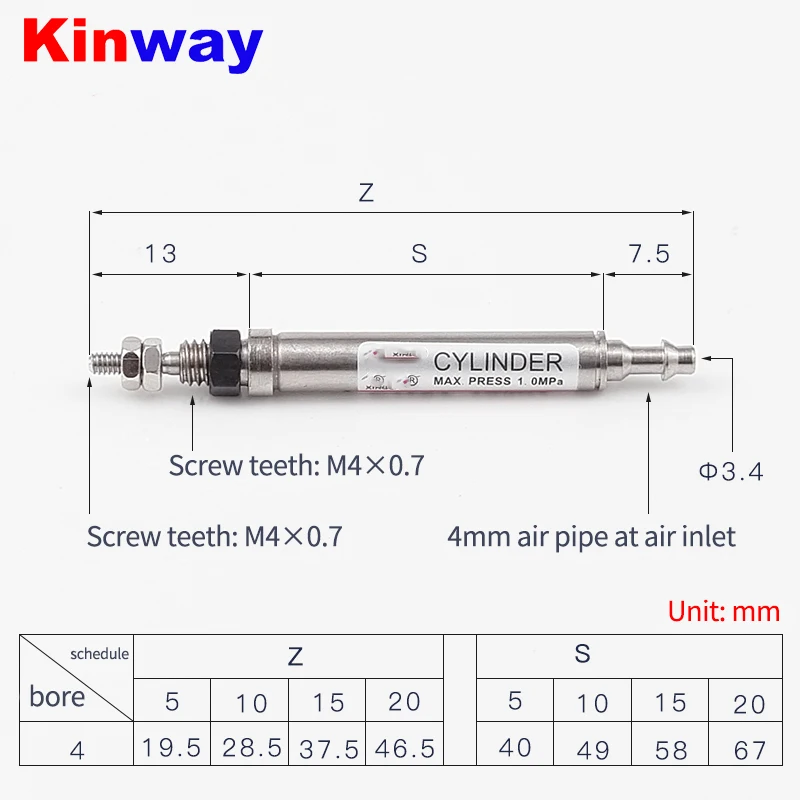 Micro cylinder single action small needle type mini cylinder CJ1B4-5 4-10 4-15 4-20 SU4