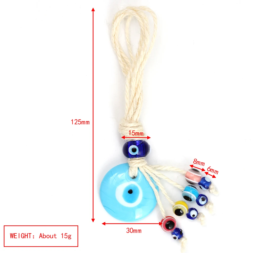 Lucky Eye Glass Turkish Evil Eye Pendant Wall Hanging Colorful Spacer Beads Tassel Keychain Car Keyring for Women Men Jewelry