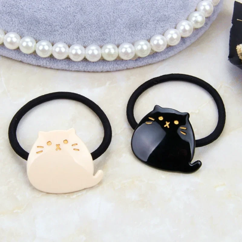 3.6x3.4cm Fashion High-quality Acetale Blooming Women Hair Ring Rope Cute black white Cat Gift Headwear Sweet High Elasticity