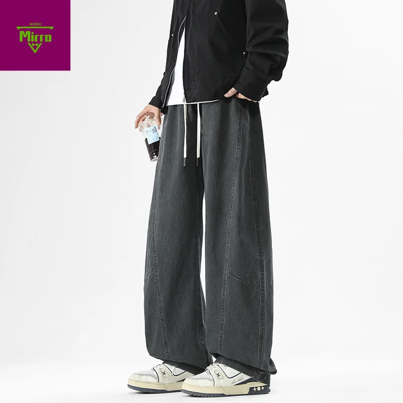

【Mirrordust】Spring and Autumn High Street Casual Pants Trendy Brand Versatile Loose Straight Wide-Leg Long Pants for Men with Dr