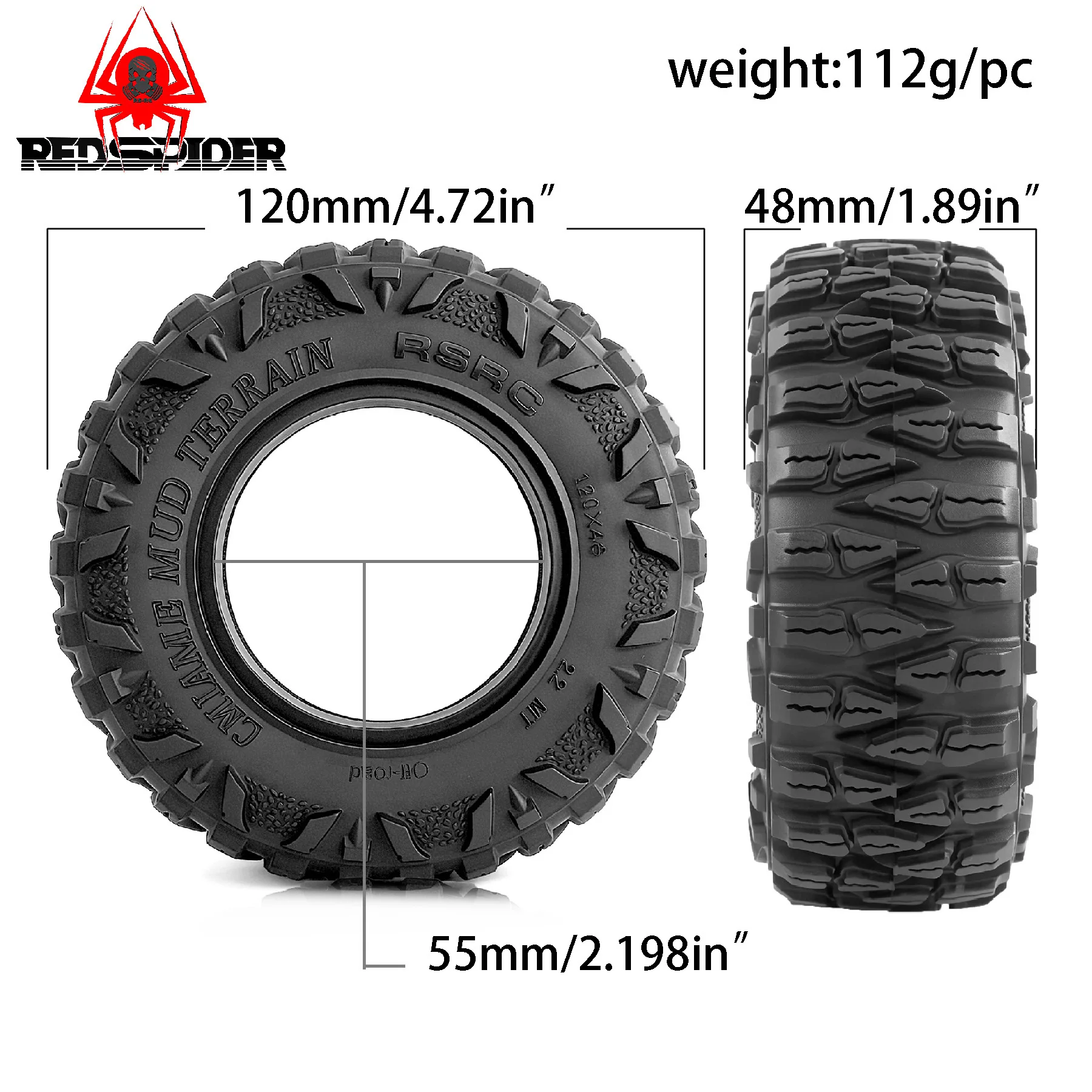 4Pcs2.2 Tires Super Grip Soft Tyre Outer Diameter 120mm for 1/10 Scale RC Crawler Car Axial Wraith SCX10 Capra Traxxas TRX4 TRX6