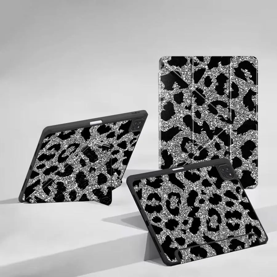 

Hot Selling Silver Glitter Leopard Print Pattern Holder Cover Tablet Case For iPad Pro 11th 10th 9th 8th 7th 12.9inch Pro 2025