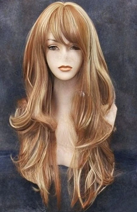 

Hair Blend Full Wig Heat OK Long Wavy Strawberry Blonde Mix WBKT 27-613
