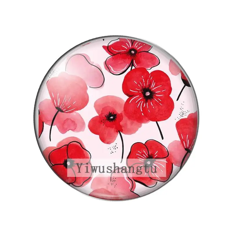 Red flowers rose poppy Art paintings 10mm/12mm/18mm/20mm/25mm Round photo glass cabochon demo flat back Making findings