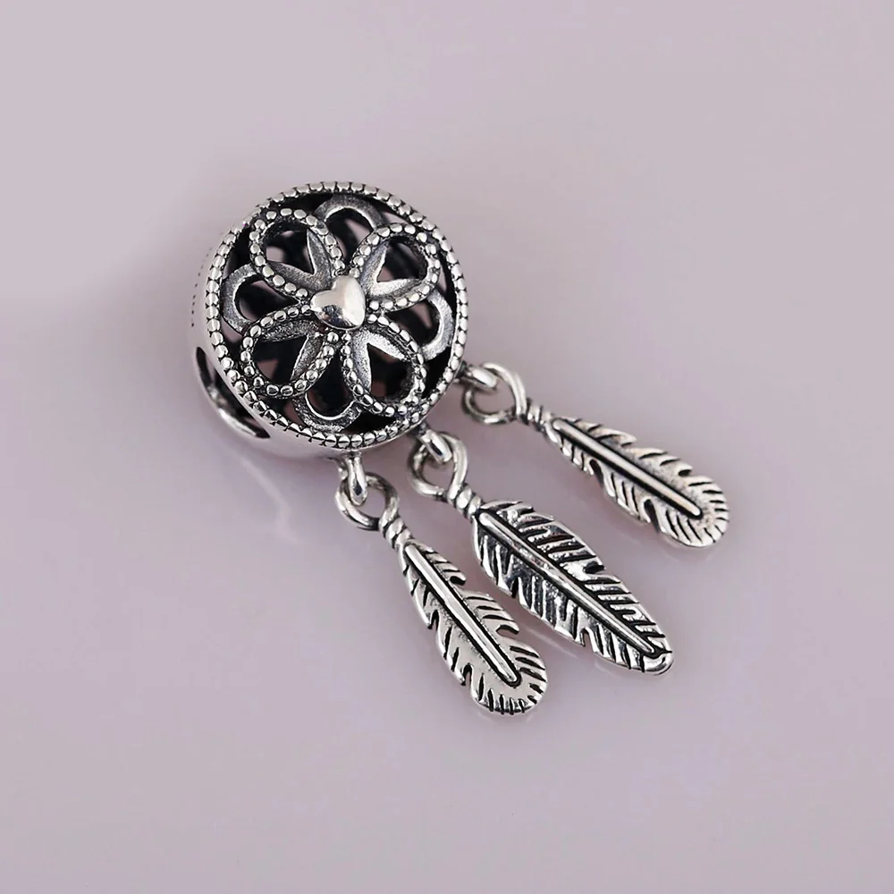 925 Sterling Silver Bead Spiritual Seashell Feather Dreamcatcher Dangle Charm Fit Pandora Women Bracelet Bangle Gift DIY Jewelry