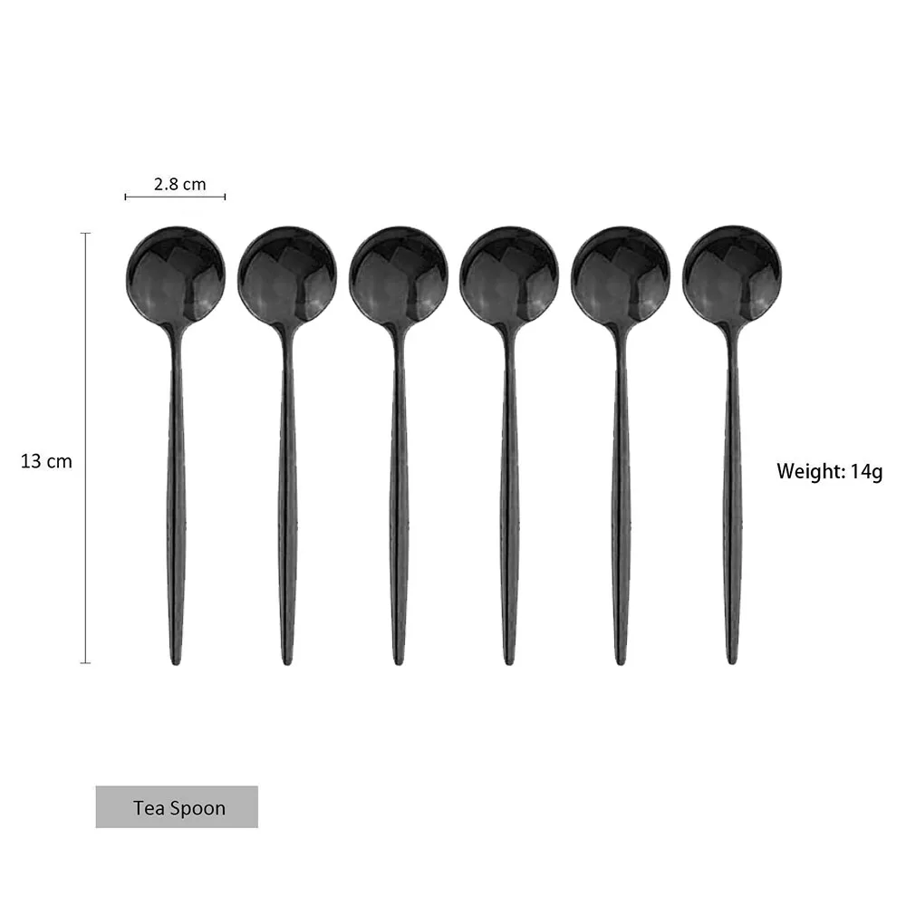 6pcs Mini Stirring Spoons For Coffee Tea Stainless Steel Small Spoons for Sauce Salt Sugar Black Gold Tea Spoon Set Tableware