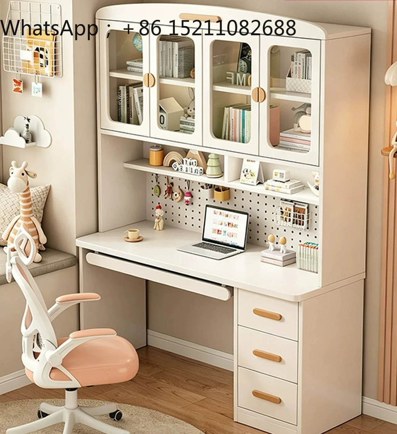 LLY Wooden Desk, Bookshelf, Bookcase Integrated Desk, Simple Home Bedroom Computer Study Desk