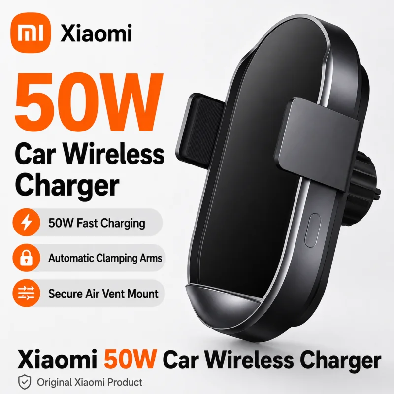 Original Xiaomi 50W Wireless Car Charger Smart Fast Charging & Automatic Power-Off Feature