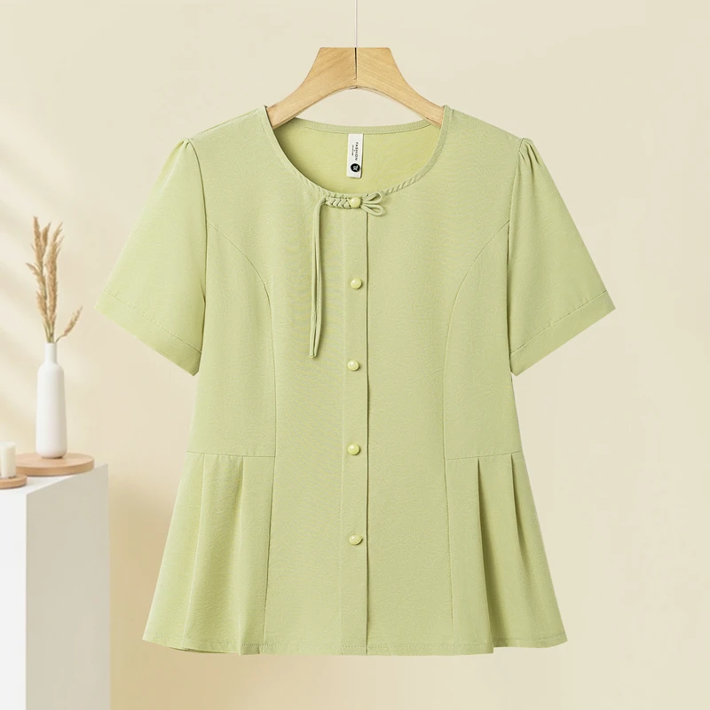 

New Chinese Style Shirts Women Summer O-neck Short-sleeved New Chic Retro Short Sleeve Blouse