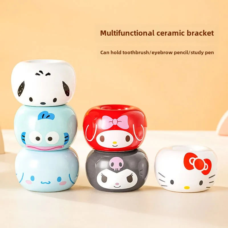 Sanrio Hello Kitty Base de colocación decoración ceja pluma soporte para cepillo de dientes lindo soporte para bolígrafo personalizado Mini almacenamiento de cepillos de dientes