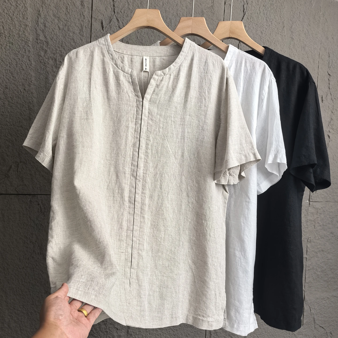 

Comfortable l 00% Linen Ultra-Thin Breathable Summer Men's T-irt Casual ort-Sve Overhead irt Cool Sensation
