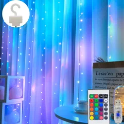 Cortina de luz RGB con Control remoto para decoración de dormitorio, luces con cambio de 16 colores, para Navidad y vacaciones, para el hogar