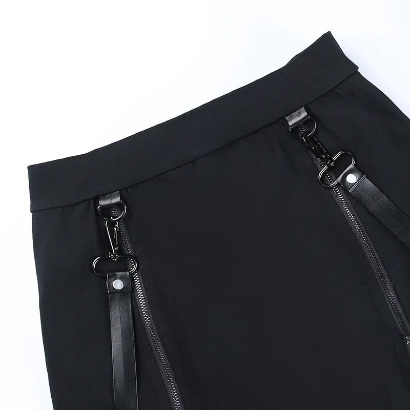 Goth Dark Gothic Split A-Line Skirts Double-Sided Zipper Slits 90s Streetwear Women Mall Gothic Dropped Mini Skirt Zip Edgy
