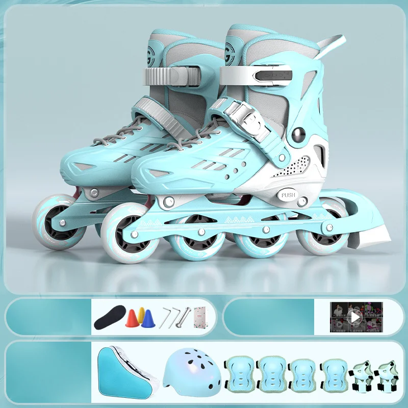 Kids Inline Roller Skate Shoes 4 Wheels Youth Sneakers Beginner Roller Skating Adjustable Shoes Boy Girl Children Birthable Gift