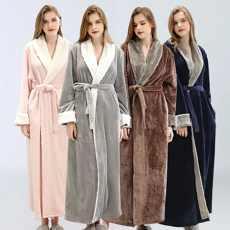 Winter Thick Warm Bathrobe Men Coral Fleece Robe Long Shower Gown Nightgown Bath Gown Sleepwear Loose Soft Long Nightwear Hooded