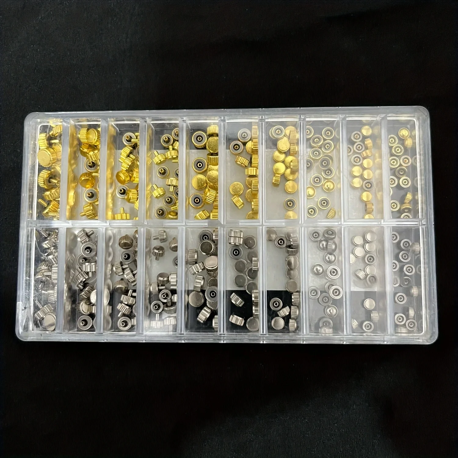 Fotografia 6: Venda quente! Conjunto de coroa de relógio à prova d'água 100pcs/300pcs, vários tamanhos para reparo de relógio