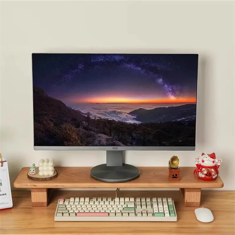 Recommend Black Walnut Color Computer Monitor Elevated Shelf Office Desktop Rack Rubber Wood Base Protects Cervical Vertebra