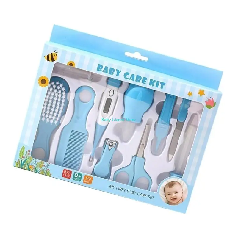 K92D طقم العناية لحديثي الولادة والأطفال الصغار 10 قطعة من الأدوات الأساسية لتشذيب الأظافر وفرشاة الرأس مع مشط دش هدية للعناية