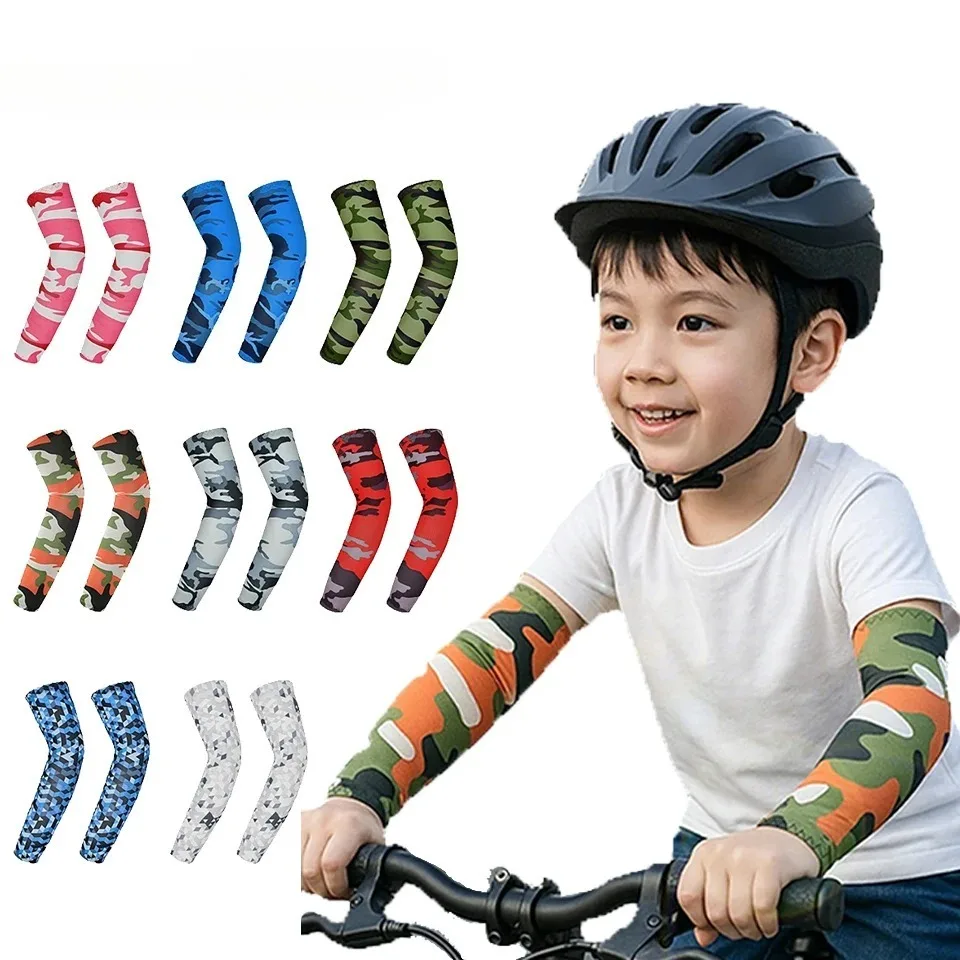 1Pair Kids Sports Cooling Arm Sleeves UV Protection Sun Cover Elastic Ice Cuff Arm Warmer Outdoor Sports Cycling Basketball