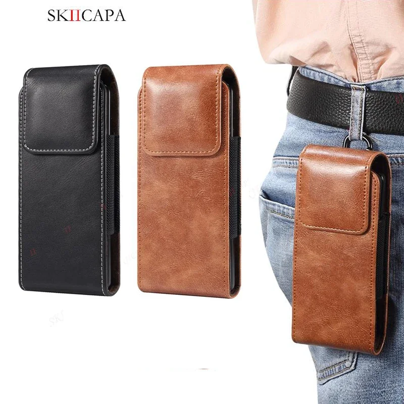 Leather Fanny Pack Mobile Holster Phone Pouch Case For Samsung Galaxy Z Fold 5 6 4 Belt Clip Vertical Waist Bag Protective Cover