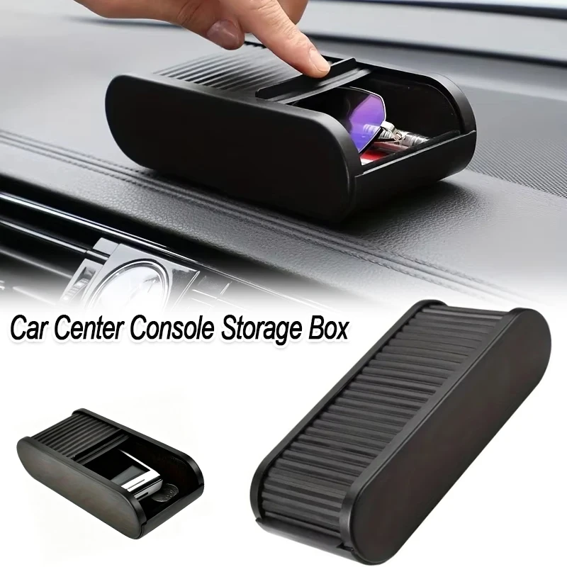 Caixa de Armazenamento para Console Central de Carro, Organizador Universal para Painel com Tampa, Suporte Telescópico para Moedas e Óculos, Armazenam